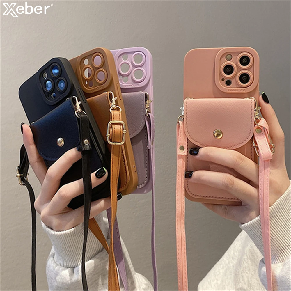 Wallet Leather Crossbody Neckband Lanyard Phone Case new for iPhone 15 14 11 12 13 Pro Max X XS XR 7 8 Plus Card 2025 Holder Cover