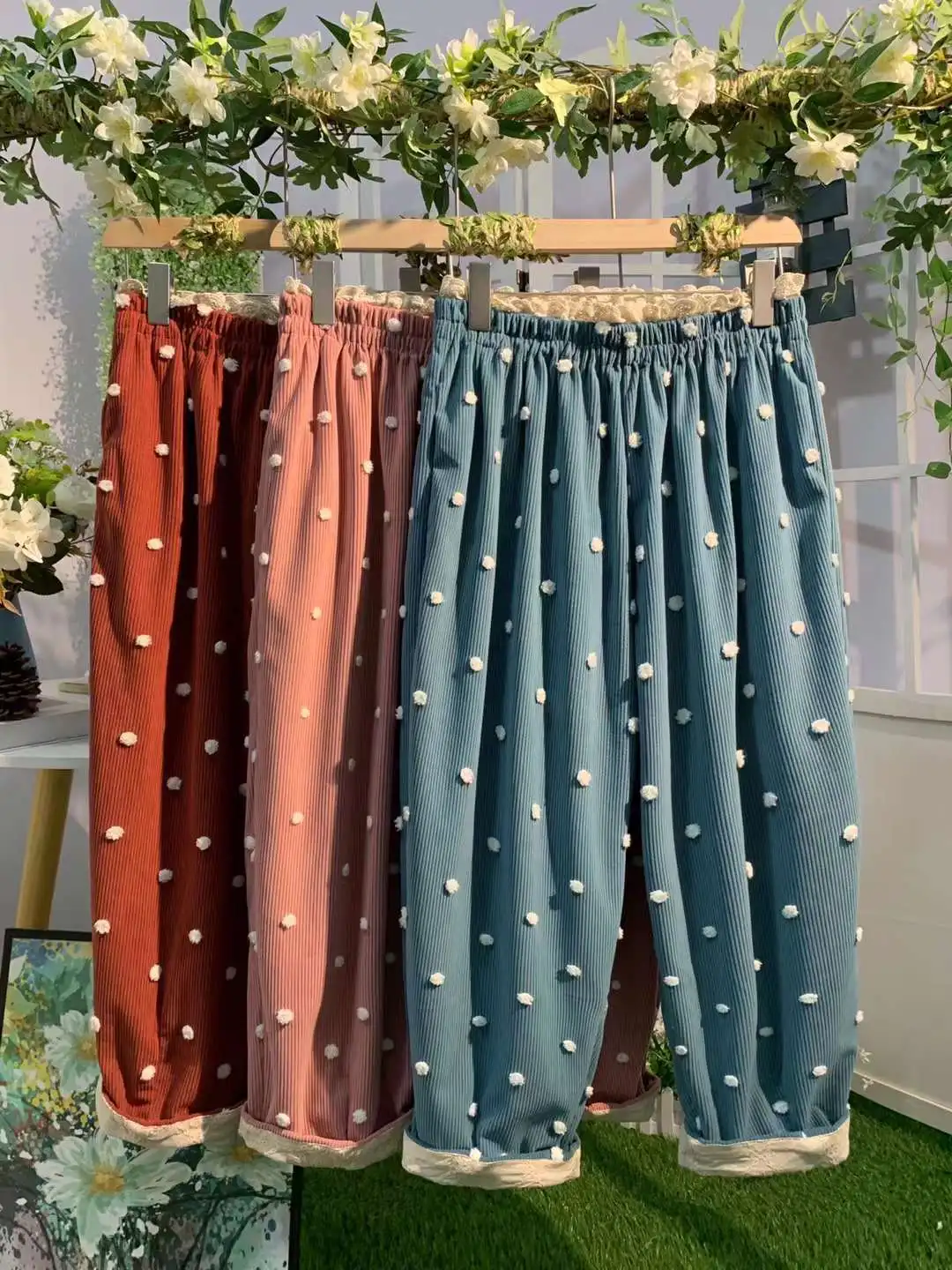 Spring new Autumn Sweet 2025 Corduroy Pants Women Elastic Waist Ankle-length Pants