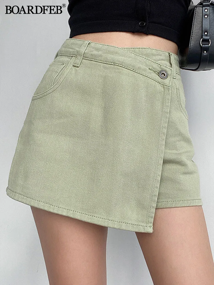 Denim Skirt Shorts Women Y2K Casual Summer Solid High Waist Shorts Asymmetrical A-Line Female Streetwear Jean Mini Skirts