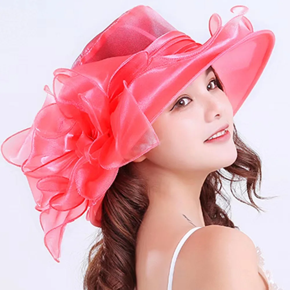 1Pc Women Organza Mesh Hat Ruffles Wide Brim Summer Bridal Sun Hat French Europe And America Exquisite Party Cap Beach Cap