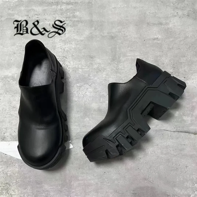 Black& Street Handmade Punk Bulldozer 8cm Thick Soled Ankle Gear Tank Boots