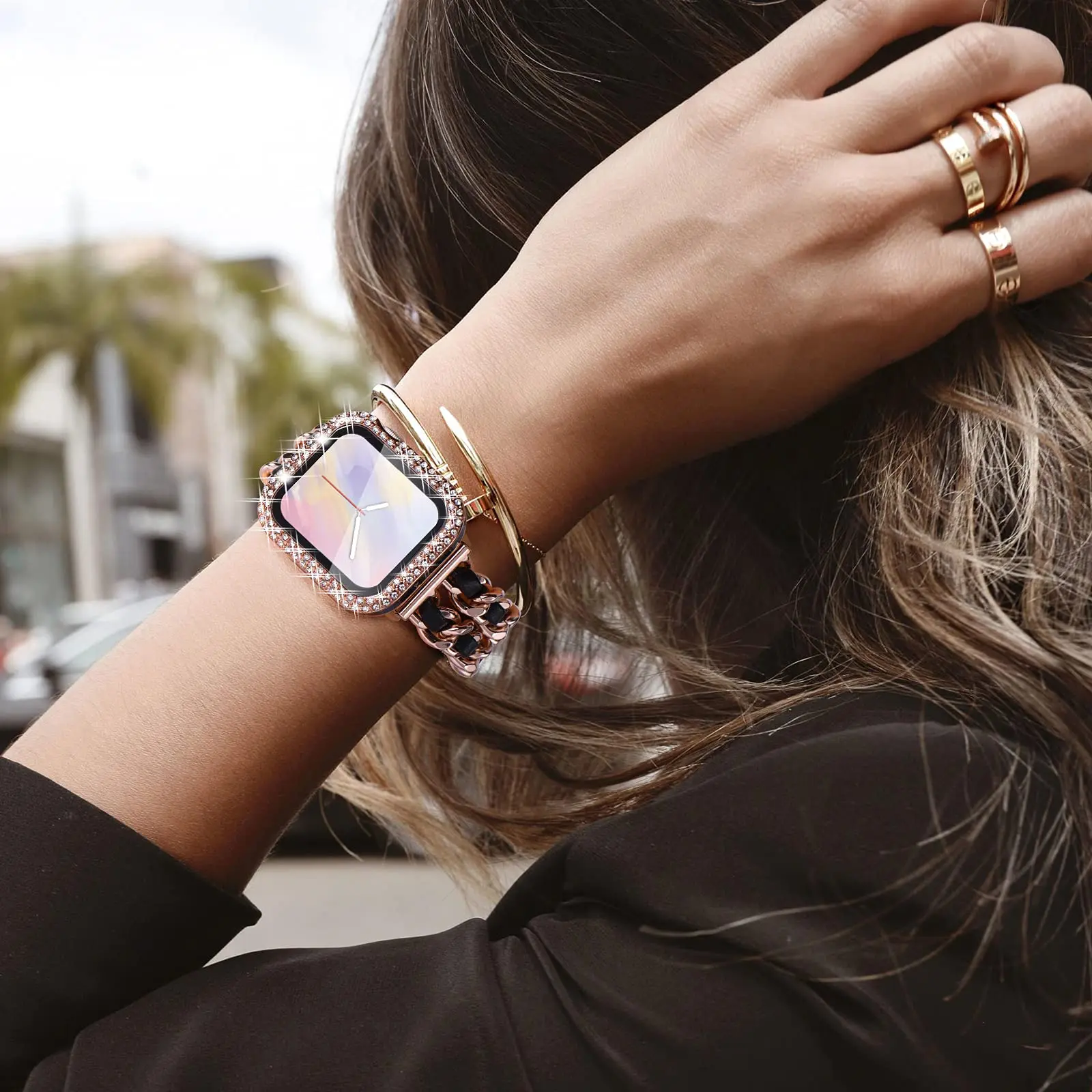 Glass+Cover For Apple Watch case 40mm 44mm 45mm 41mm iWatch Accessories Diamond+Screen Protector Apple watch series 9 8 3 6 SE 7