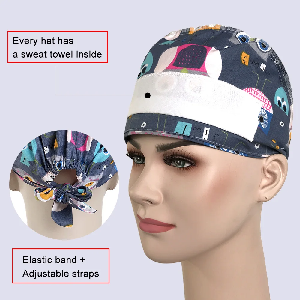 new Medical 2025 Scrubs Hat Unisex Scrub Cap Floral Printed Dental Clinic Hat Adjustable Pet Shop Lab Nursing Hat Doctor Nurse Scrubs Cap