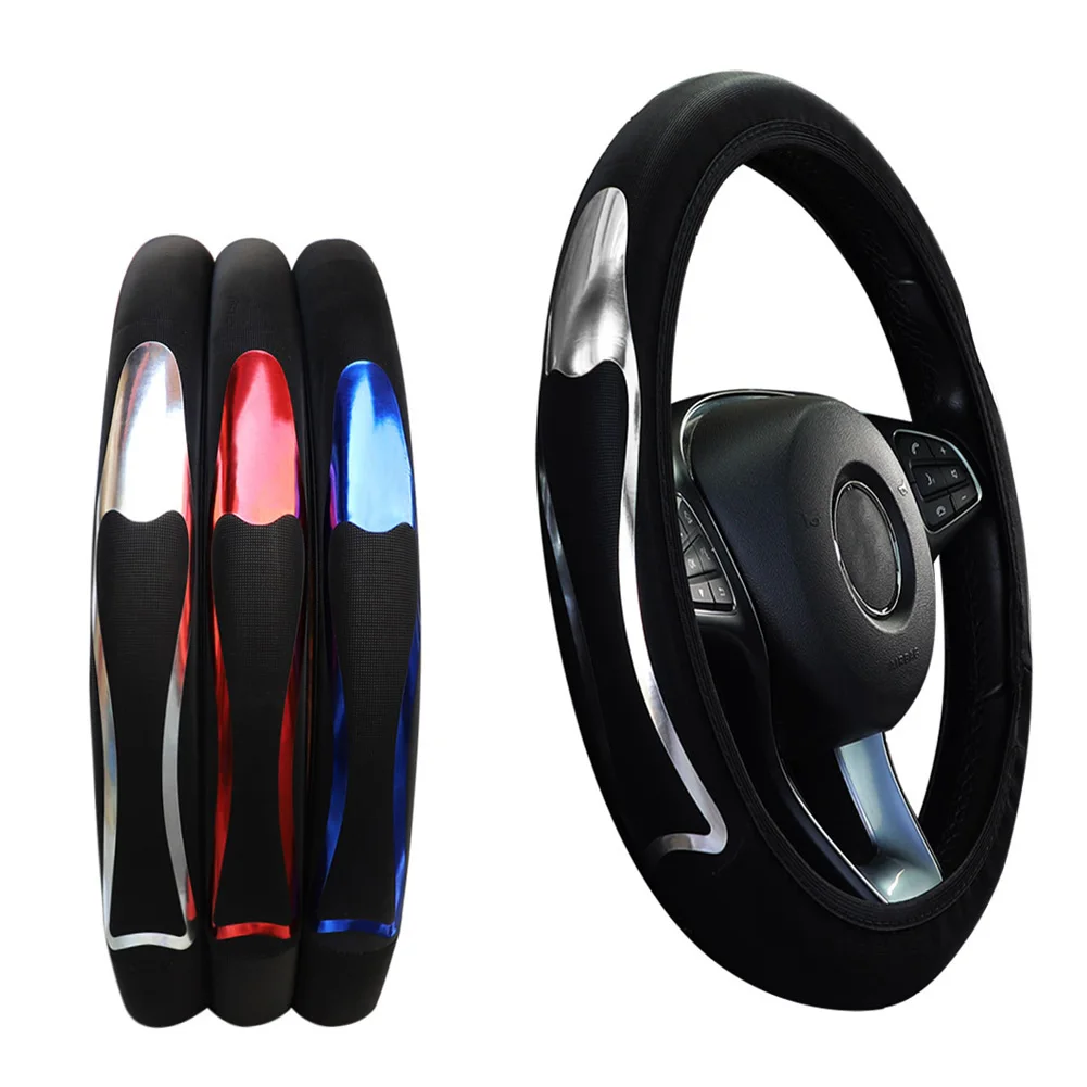 Universal Car Steering Wheel Cover Breathable Anti Slip Steering Wheel 15" 38CM PU Leather Cover Interior Accessories Durable