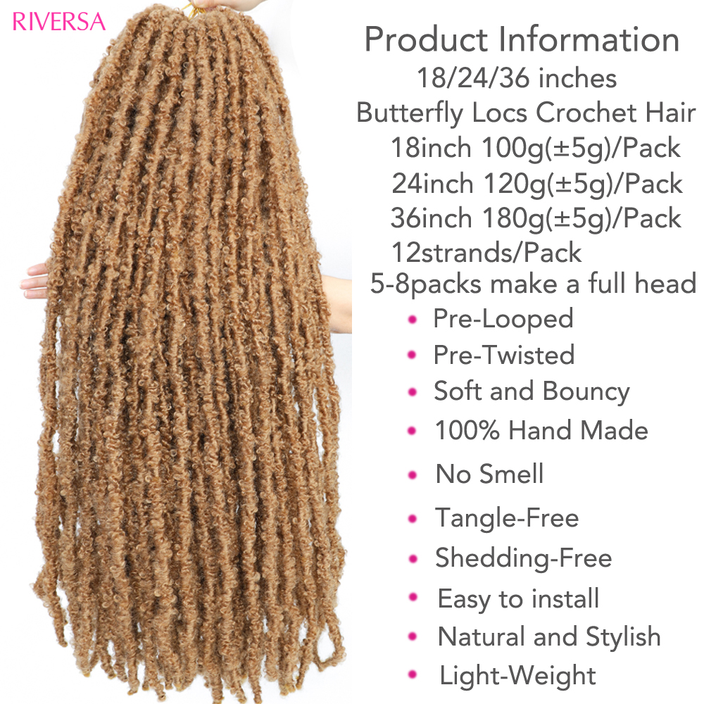 18 24 36 Inch Butterfly Crochet Hair 1- 8Packs Long Faux Locs Crochet Braids Hair for Black Women Boho Locs Braids Braiding Hair