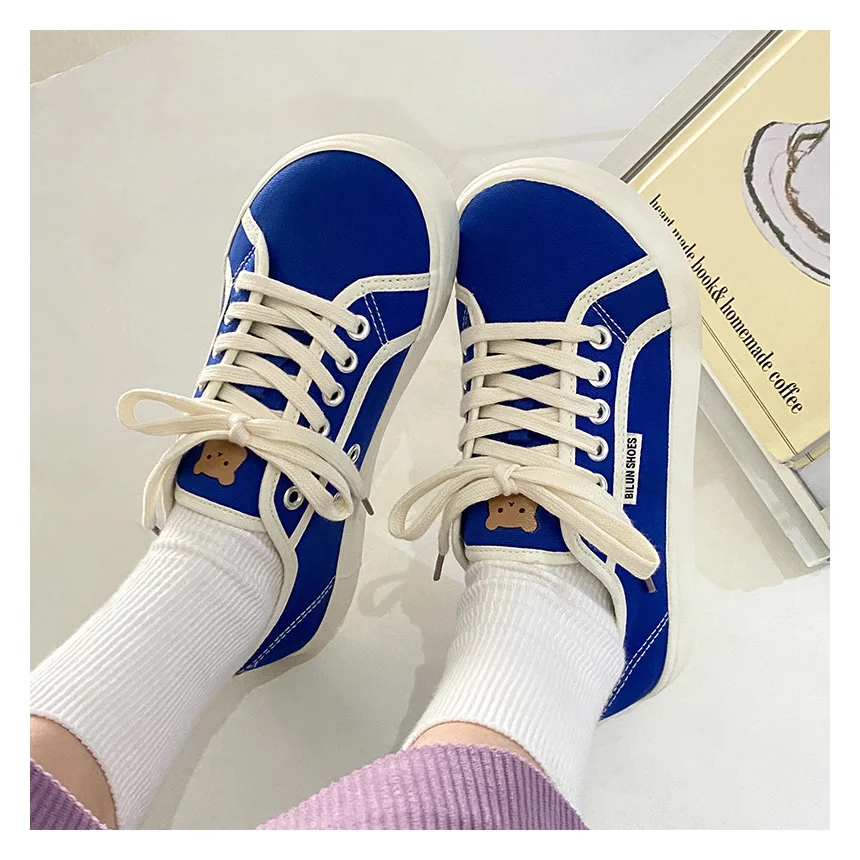 Canvas Designer Women Low Top Wide Toe Lace Up Trainers Shoes 2023 Red Blue Sneakers New Girls Tenis Plimsolls