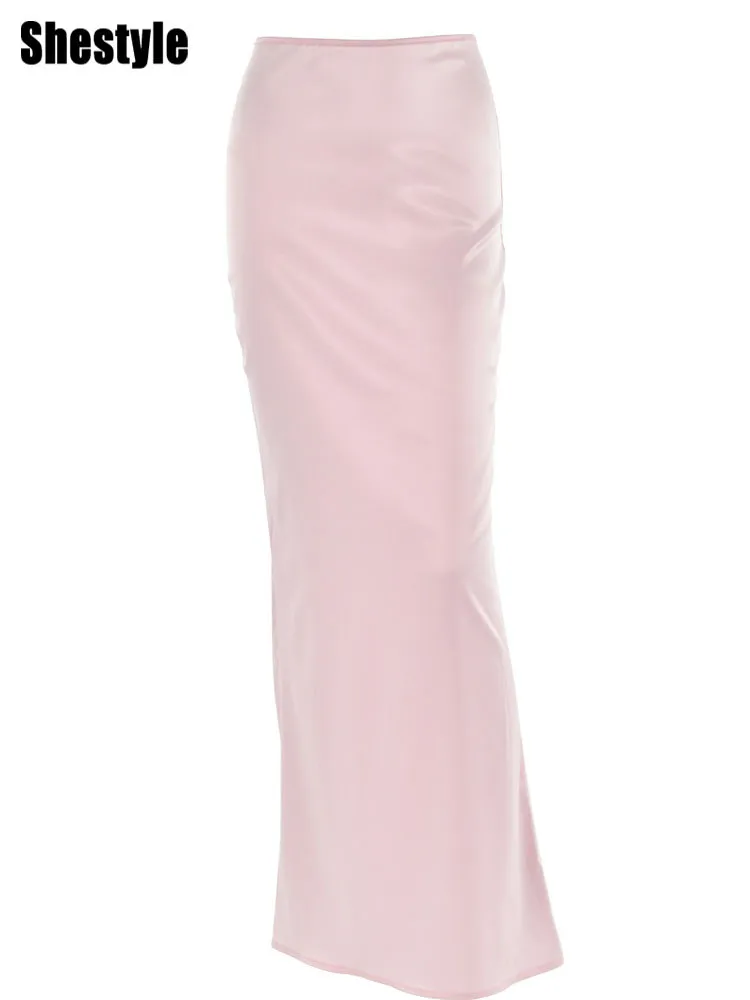 Shestyle Elegant Sexy Flare Long Skirts Trumpets Women High Waist All-Match Satin Smooth Office Lady Bottom Outfits 2023 New