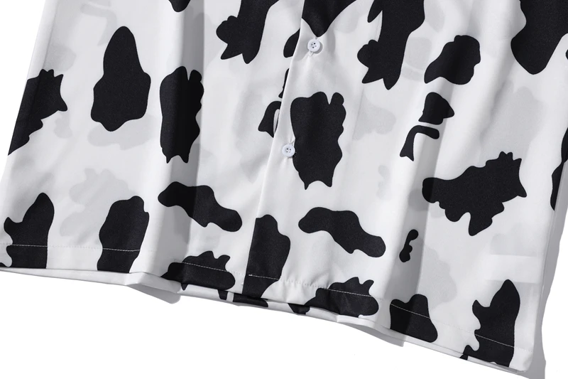 Cow Printing Vintage Men's Shirt Short Sleeve Thin Material Holiday Beach Shirts for Man