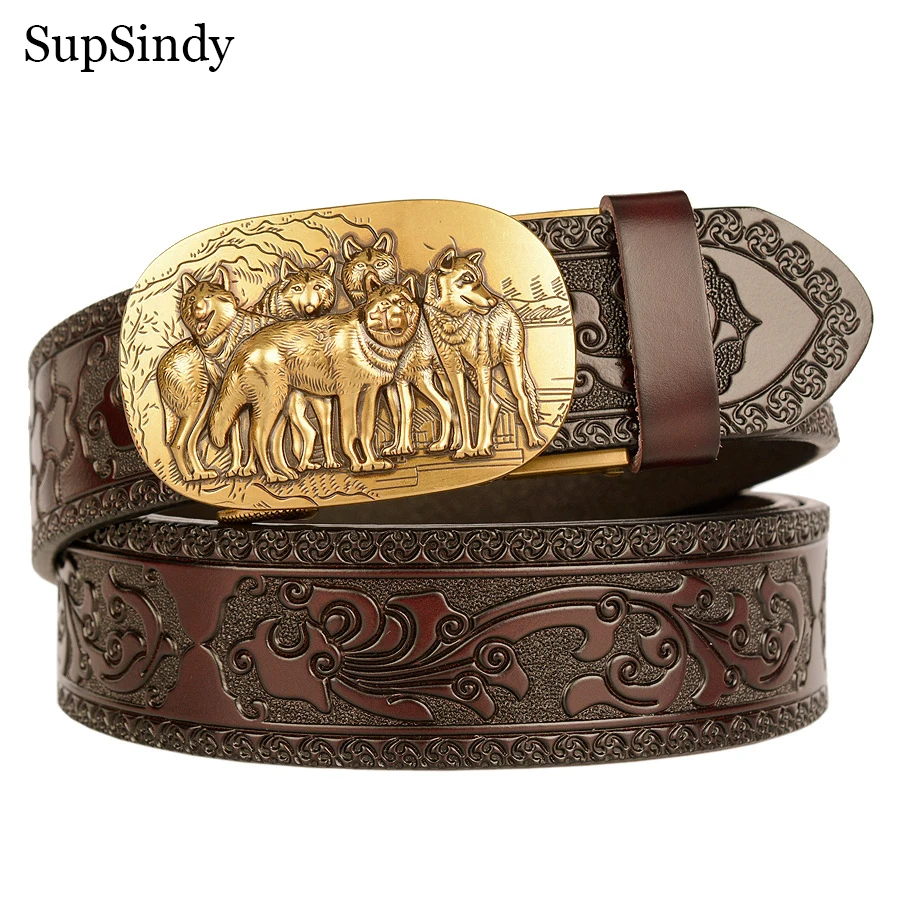 SupSindy New Men Genuine Leather Belt Gold Woes Metal new Automatic Buckle Cowhide Belts for Men 2025 Jeans Waistband Male Strap