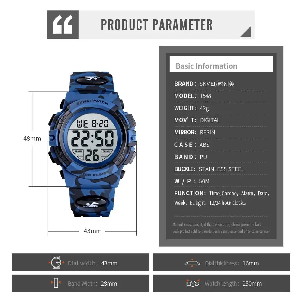 SKMEI 1548 Sport Children Shockproof Watch Waterproof Camouflage Colorful Light Boy Kids Girl Wristwatches 1266 relogio infantil