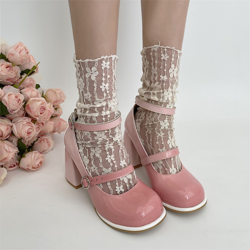 Patent Y2K Leather High Heels Pumps Women 2023 Autumn New Ankle Straps Pink Lolita Woman Cute Thick Heeled Mary Janes Shoes 4c96
