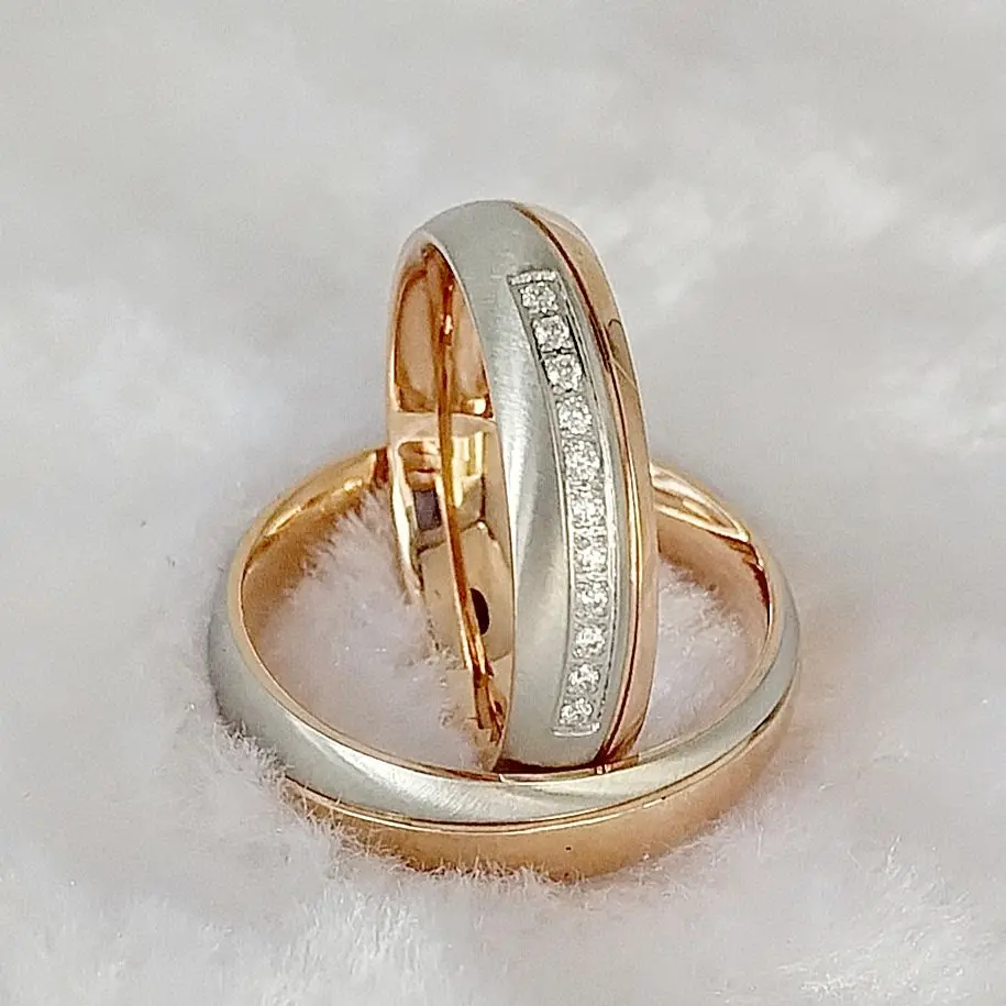 2023 High Quality Pure Handmade Beautiful Wedding new 2025 Rings Set For Men and Women Jewelry Rose Gold Plated Promise Couples Ring