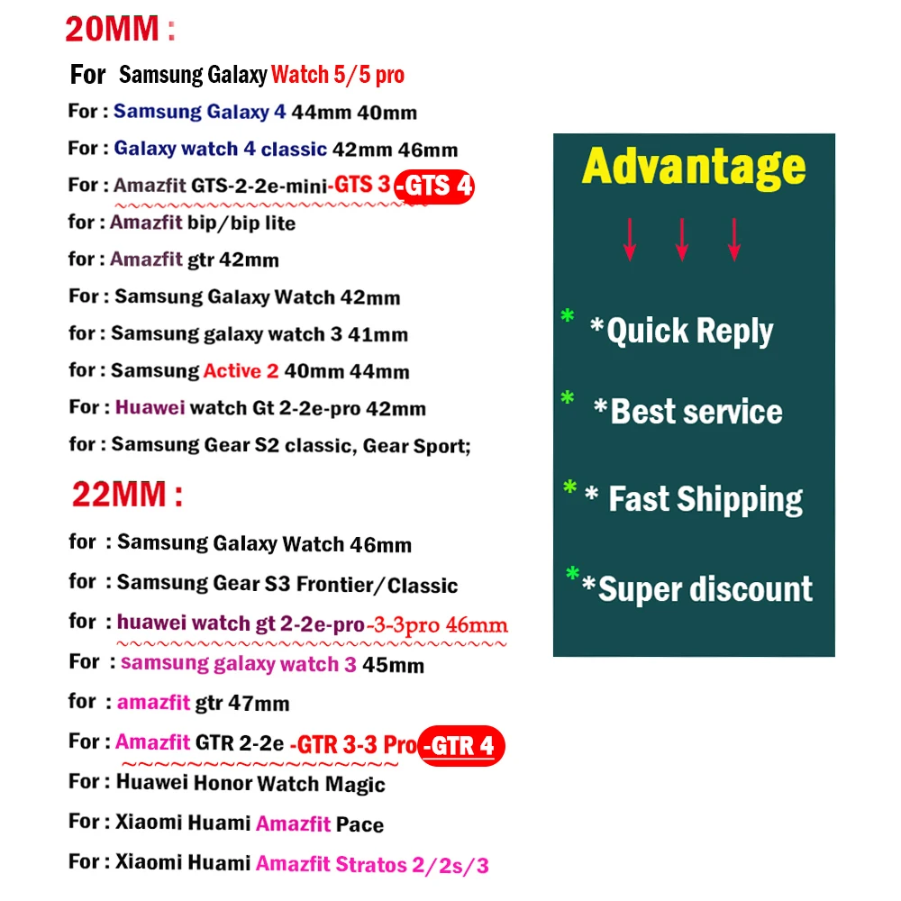22mm 20mm watch band For Samsung Galaxy Watch 4-classic/5-Pro-3/active 2/Gear S3 Silicone Ocean correa Huawei GT 2 3 pro strap