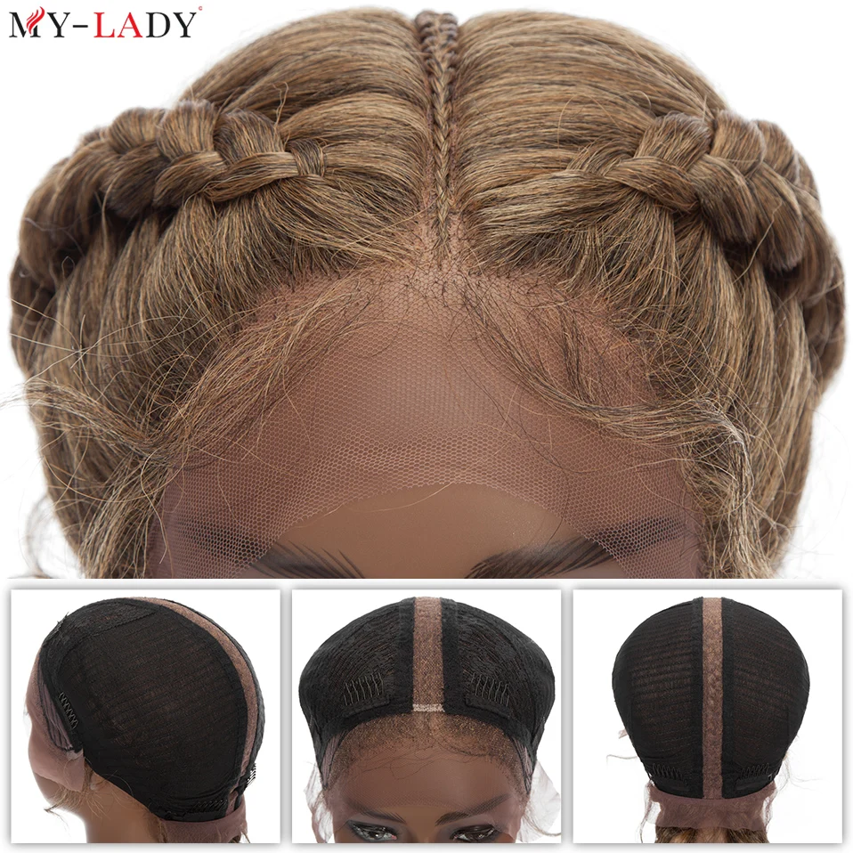 My-Lady 26Inch Synthetic Wigs Dutch Braids Lace Front Wig With African Braid Lace Frontal Cornrow Braid Afro Wig Braiding Wigs
