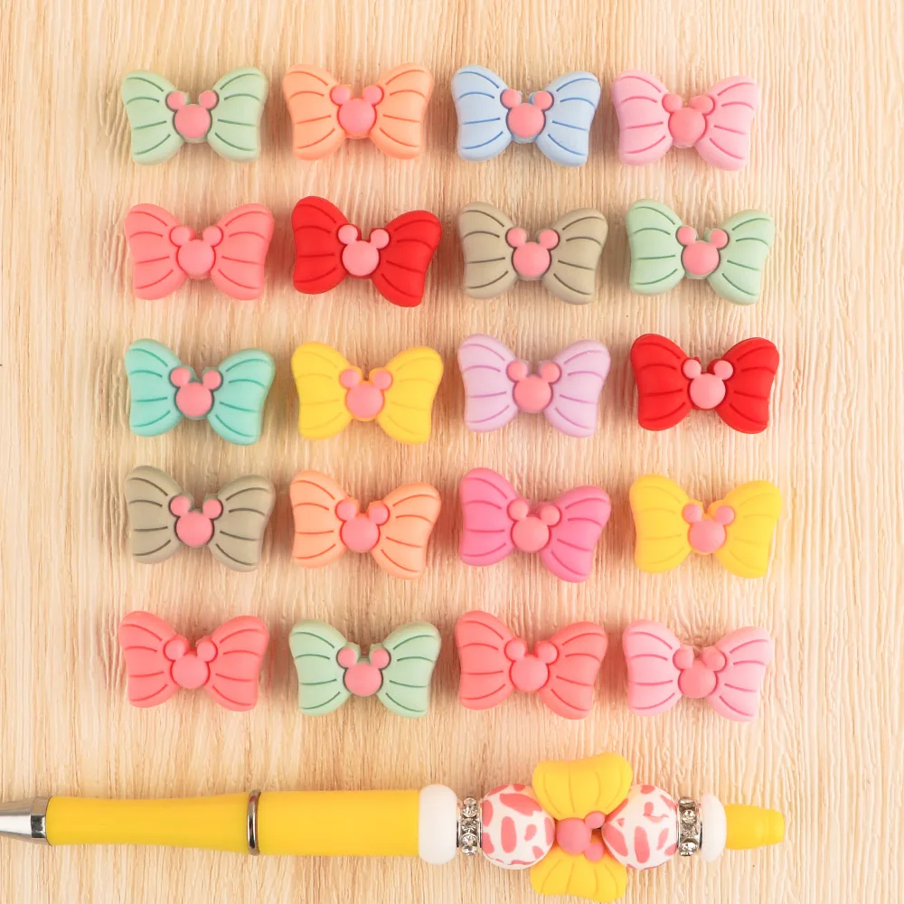 Kovict 10pc Bowknot Silicone new Beads For Jewelry Making Food Grade Mini Bow 2025 Tie Beads DIY Pacifier Chain Accessories