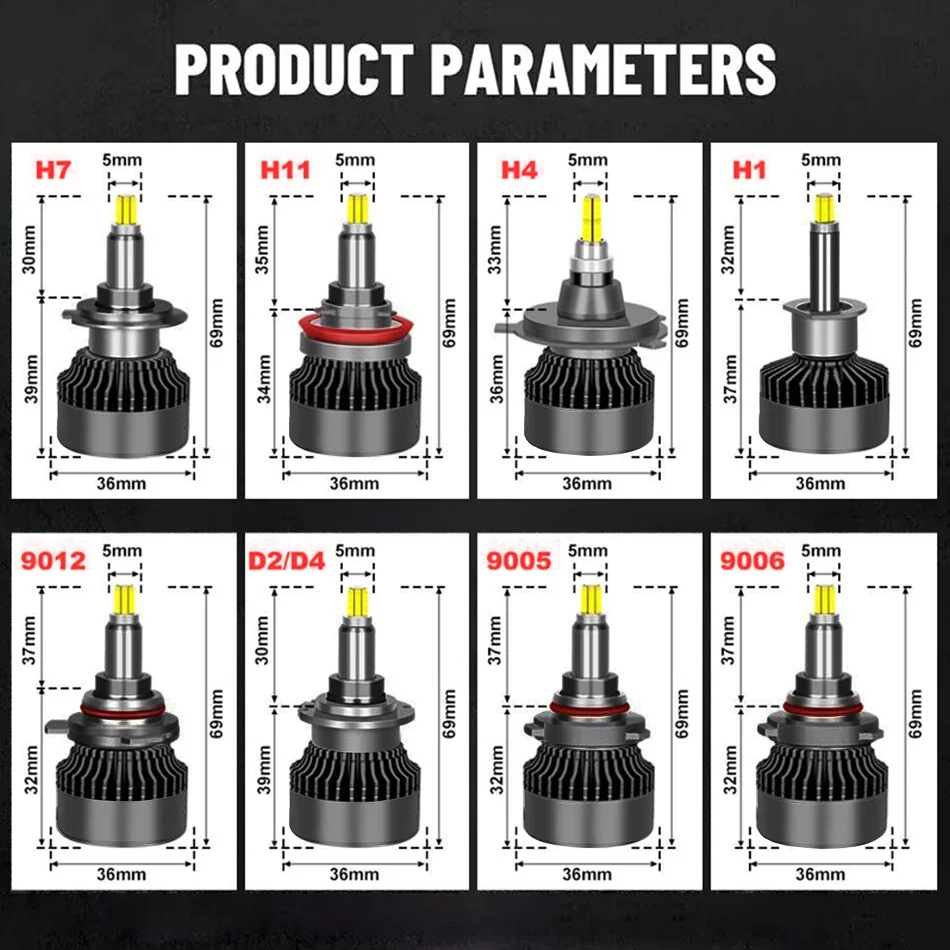 H7 LED Canbus 360 H1 300000LM 560W HB3 HB4 9012 D1S D2S Turbo Bi Led Projector Lens H11 9005 Car Headlight Bulb Fog Lamp 6000K