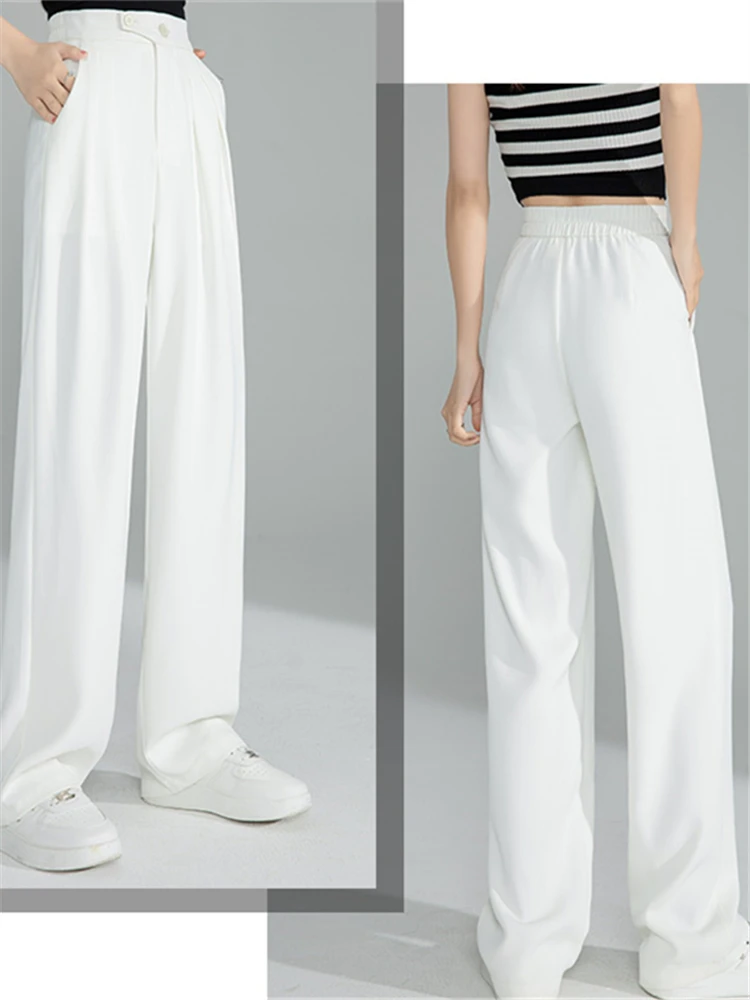 Seoulish new 2022 New High Waist Wide Leg Women's Pants Spring Summer Buttons Female Elegant Minimalism 2025 Straight Loose Trousers