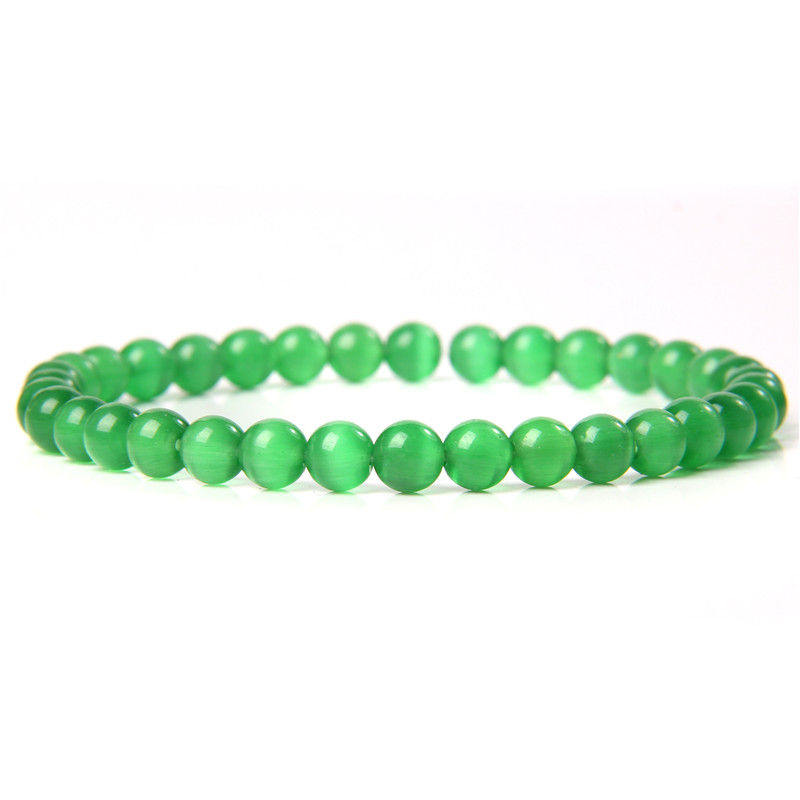 Green Natural Stone 6MM Beads Bracelets For Women Men Pray Heath Agates Cat Eye Stretch Elastic Rope Bangles Pulseras Jewellery
