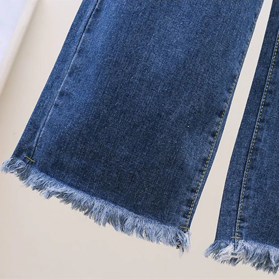 Burr Edge Ankle-length Straight Leg Jean Women Lace Up Pantalones Elastic 2025 High Waist Denim Pants new Casual Vaqueros Vintage Trouser
