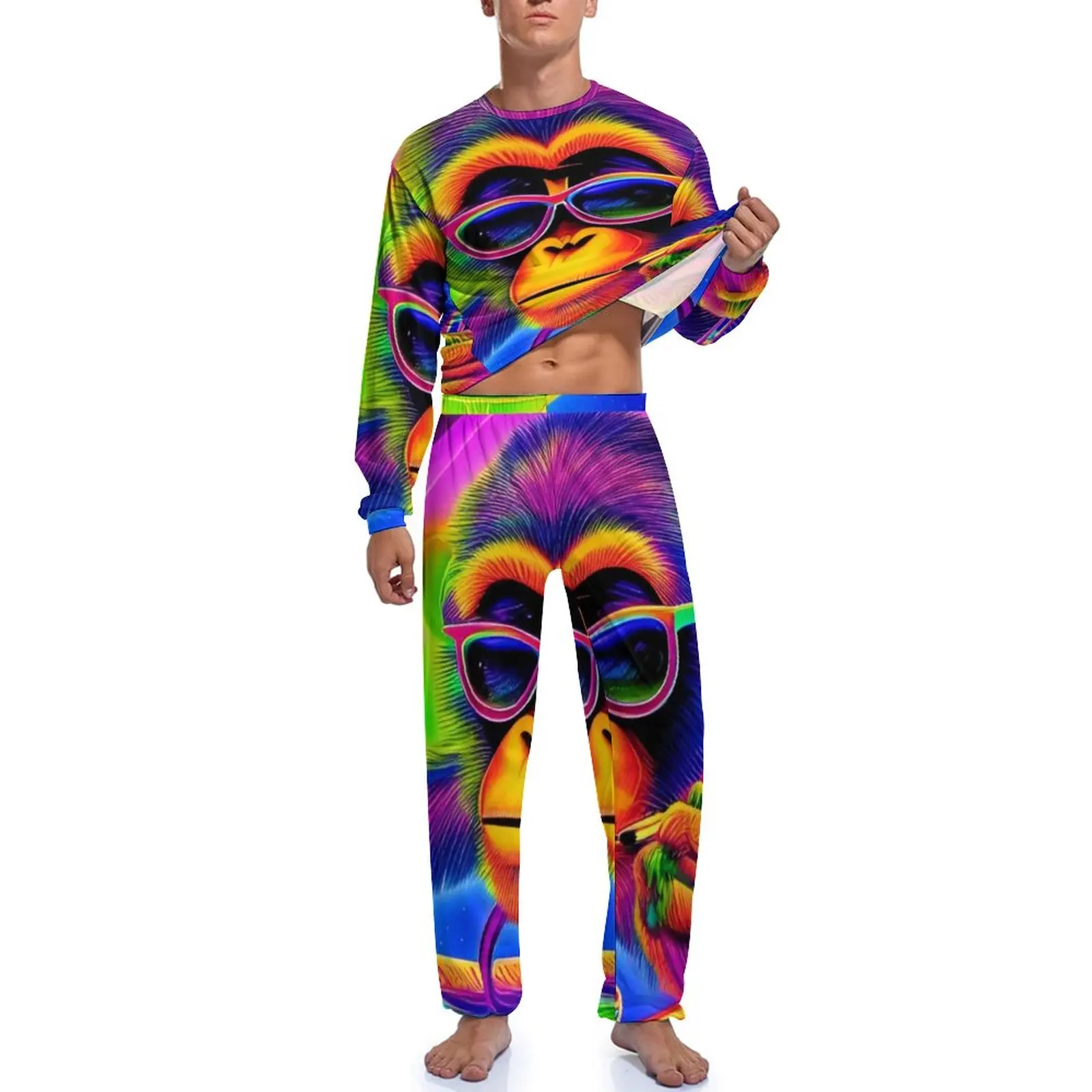 Cool Monkey Pamas Funny new Animal Print 2025 Men Long-Sleeve Elegant Pama Sets 2 Piece Room Autumn Design Home Suit Birthday Present
