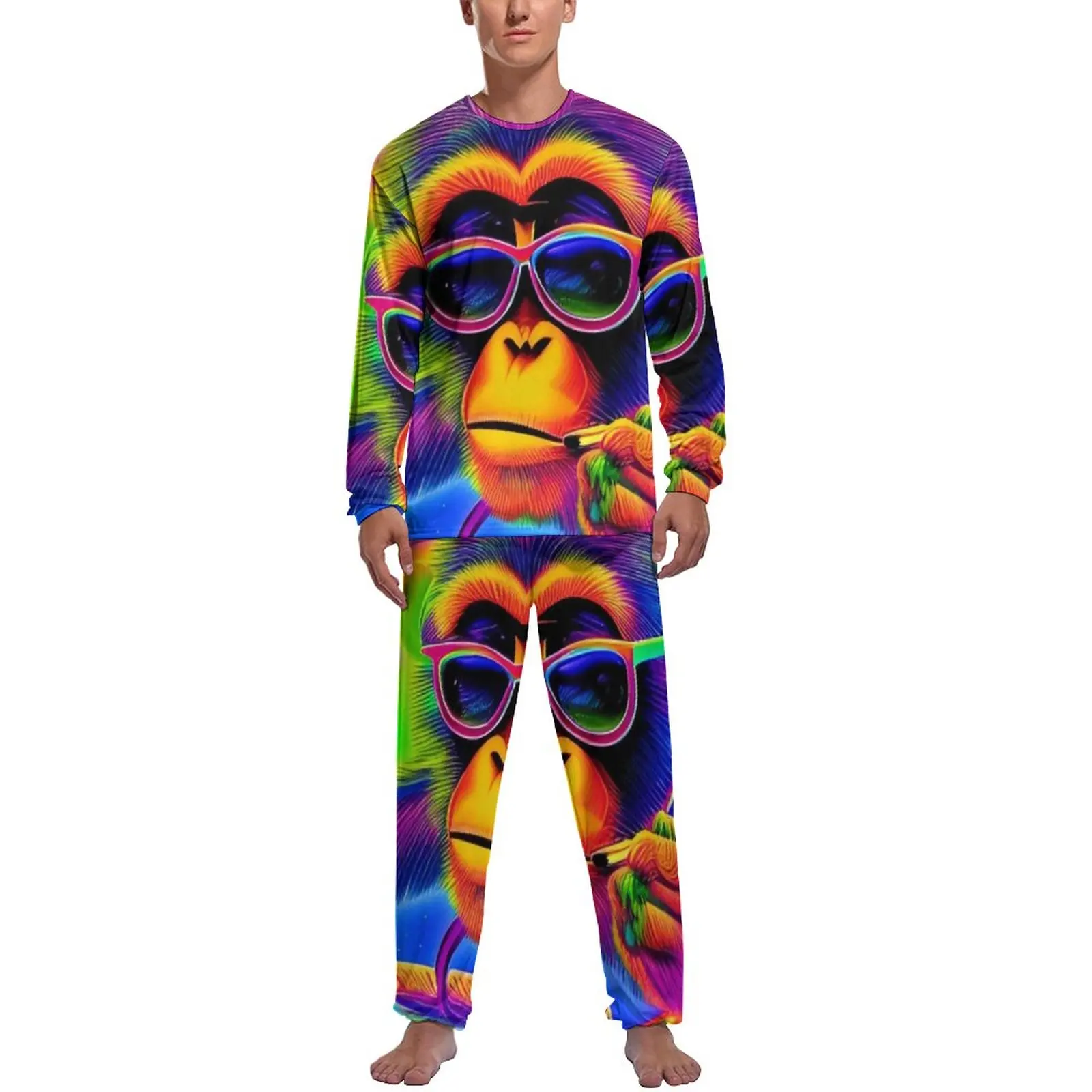Cool Monkey Pamas Funny new Animal Print 2025 Men Long-Sleeve Elegant Pama Sets 2 Piece Room Autumn Design Home Suit Birthday Present