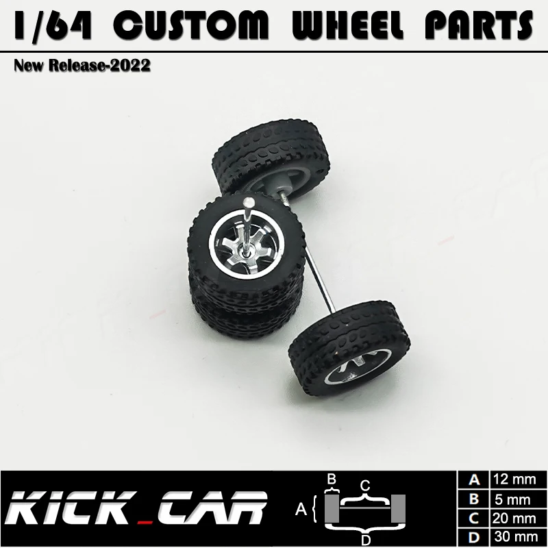 1/64 Rubber Tires & Diecast Car Wheels for 1:64 For Miniature Large Sedan Off-Road Dedicated to Pickup Trucks