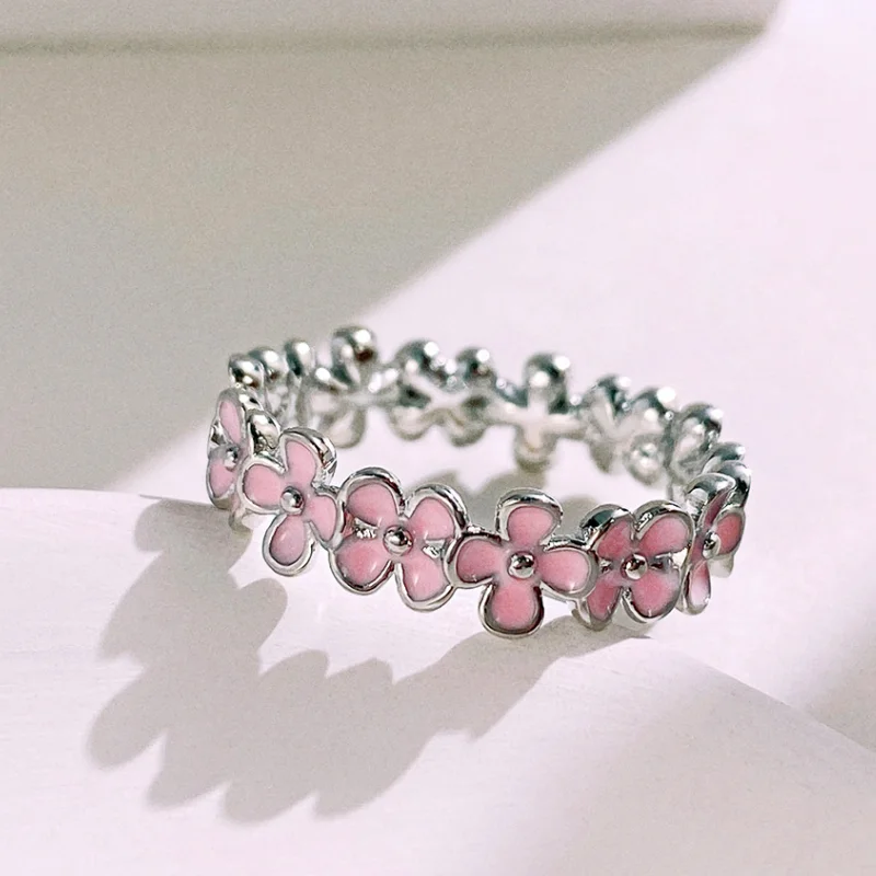 CAOSHI Chic Pink Flower Finger Ring Female Wedding Gift Sweet Lady Daily 2025 Accessories with new Delicate Design Young Women Jewelry
