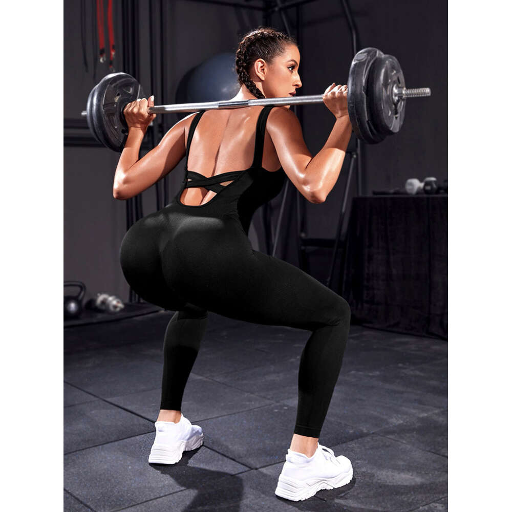Sexy Cross Over Backless Jumpsuit, Yoga Fiess Suit, Dance and Sports All-in-one Clothing