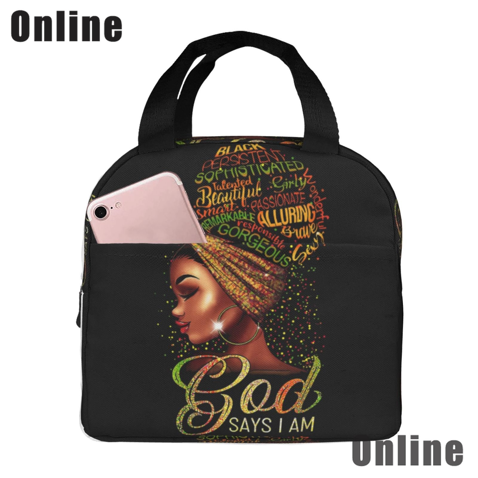 Black Queen African American Girl Lunch Bag Tote Meal Bag Reusable Insulated Portable Afro Black Girl Lunch Box Handbags Women