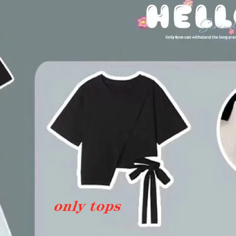 2023 Korean Style Bow Tassel Short Sleeve T-shirt Tops Ruffle 2025 Ruffle Skirt Two-piece Elegant new Women's Skirt Suit Casual Outfits