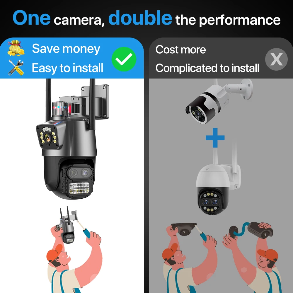 PTZ Camera WiFi 4K 9MP HD Outdoor IP Camera Dual Lens Dual Screen Video Surveillance CCTV Camera Human Detect Support Alexa