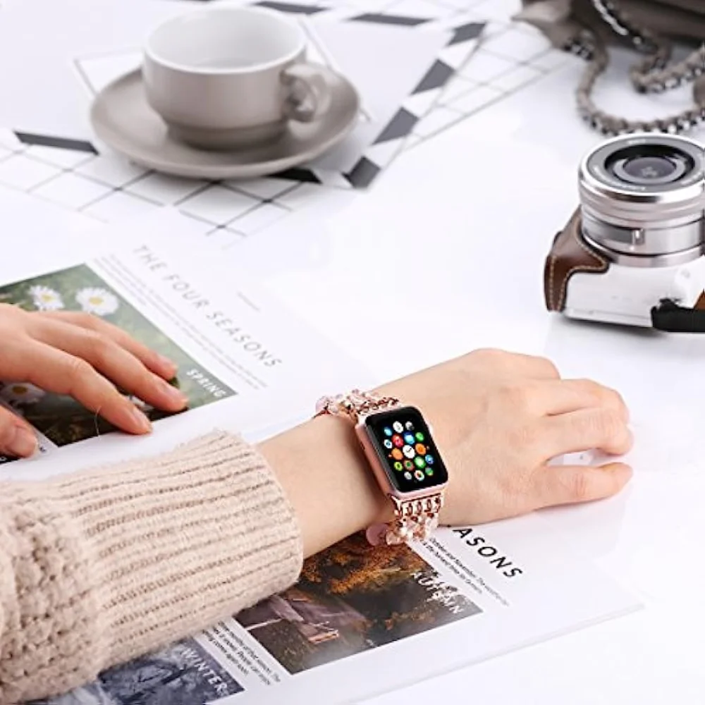 Beaded for Apple Watch Band 41mm 45mm 44mm 40mm Beautiful Handmade Women Bracelet iWatch Series 9 8 7 6 SE 5 40 41 mm Strap