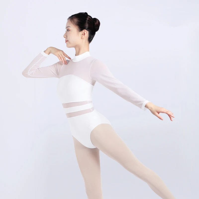 Women Ballet 2025 Leotards Mesh new Gymnastics Leotards Girls Stretch Black White Ballet Bodysuit Adult Dance Costumes