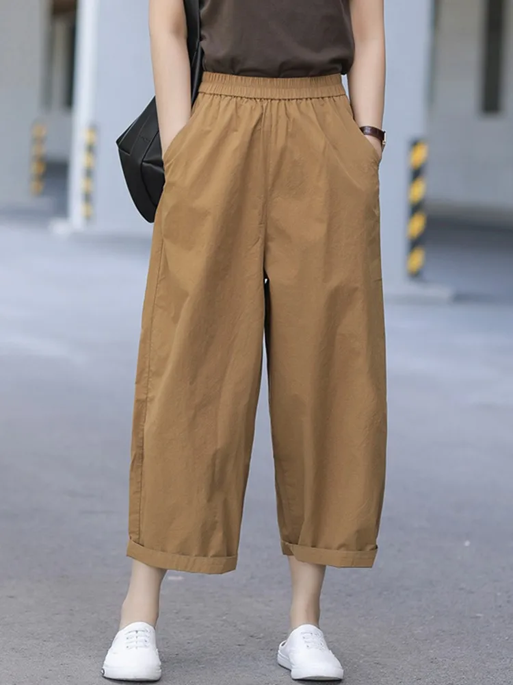 Women Casual Wide Leg Pants New Arrival 2025 2023 Summer Vintage Style Solid Color Loose Comfortable Female new Ankle-length Pants B2387