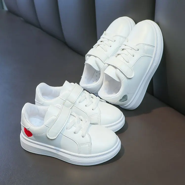 Sneakers Children Love Style Solid White Casual 2025 Shoes for Girls Flat new Sports Running Shoes Kids Students School Board Shoes 3-12Y
