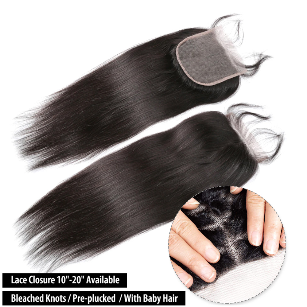 5x5 Lace Closure With Bundles Brazilian Straight Human Hair Weave Bundle With 4x4 Lace Closure Free Part Natural hair Extensions b1f1e