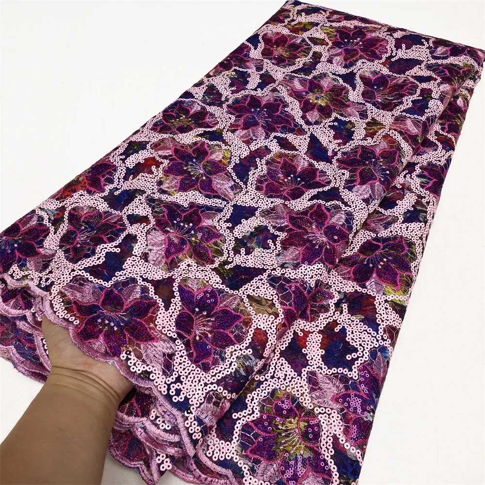 Latest African Sequined Lace Fabric 2023 High Quality Embroidery Nigerian French Mesh Lace Fabric For Wedding Material
