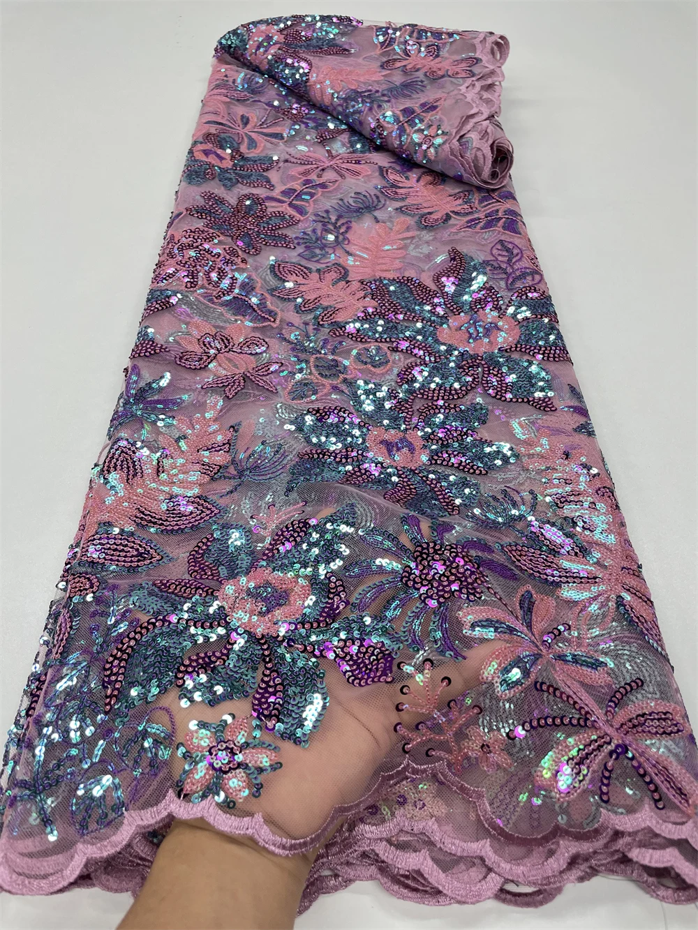 Luxury African Sequins Beaded Lace Fabric 2023 High Quality Lace 5 Yards French Lace Fabric Nigerian Lace Fabrics Party QF131