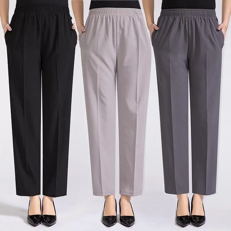 2025 Women Summer Silk Comfortable new High Waist Elastic Long Ladies Pants