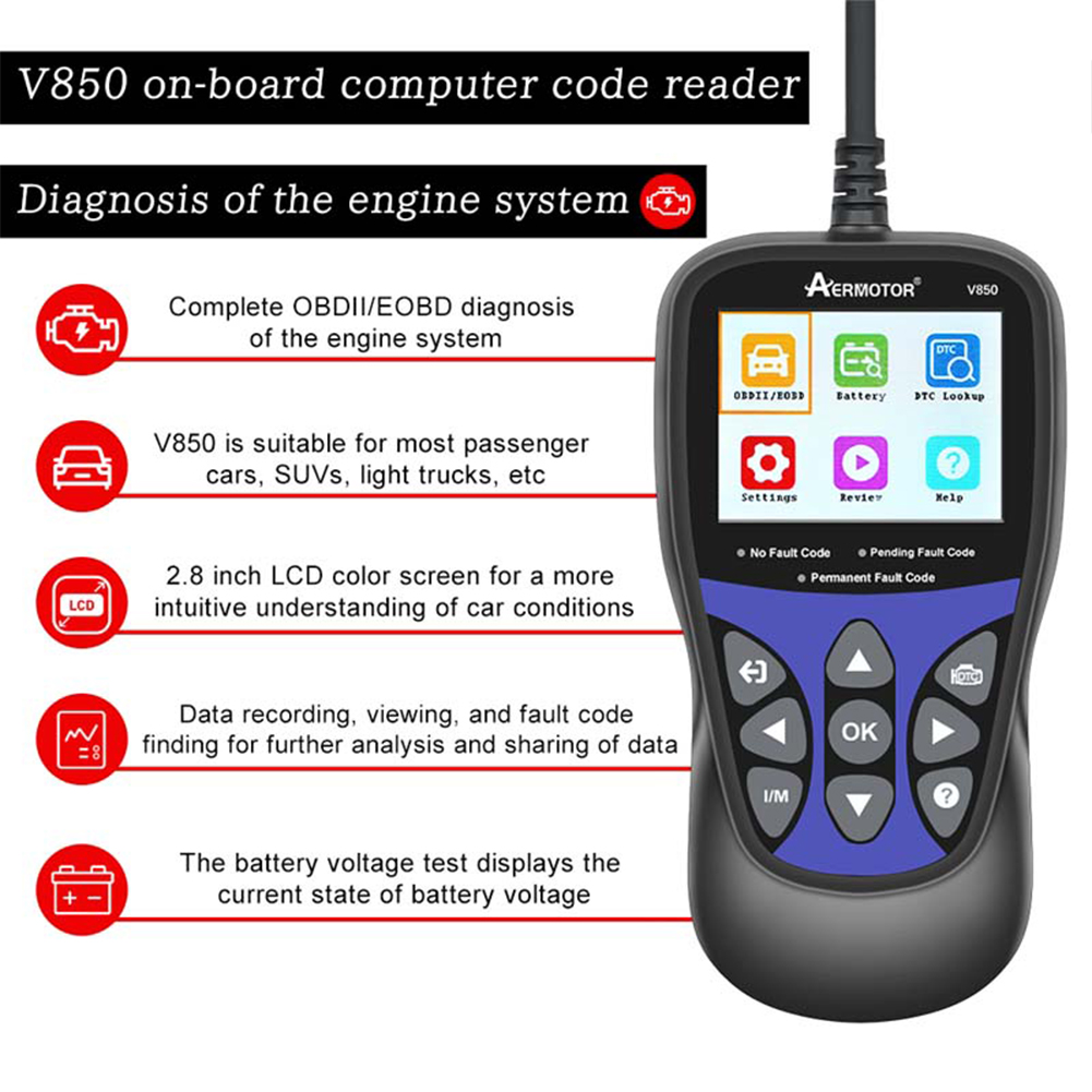 Car Engine Fault Code Reader Universal Car Scan Diagnostic Tool Check Engine Code Reader for All OBD II Protocol Cars Since 1996 f888d