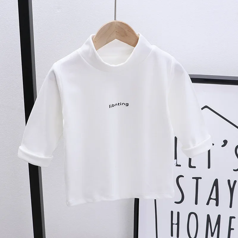 Autumn Winter Children Kids Boys Girls T-shirts Tops Turtleneck Solid Long Sleeve Warm Fleece Bottoming Shirts Tees for Kids