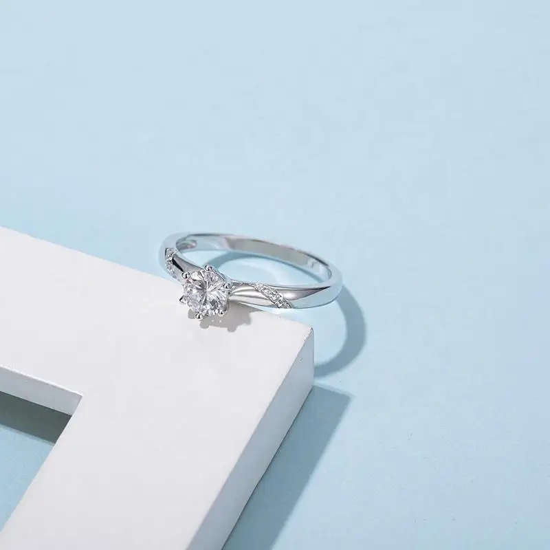 BIJOX STORY Classic Style 1Carat Round Shape Moissanite Ring for Female 925 Sterling Silver Fine Jewelry Wedding Engagement Ring