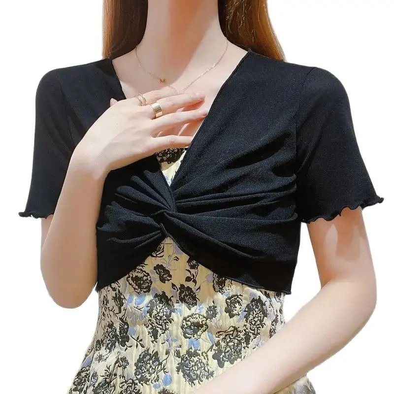 Womens Coat Ladies Short Sleeve Cropped Lace Shrug Bolero Party Evening Elegant Slim Summer Formal Short Jacket Clothes Solid