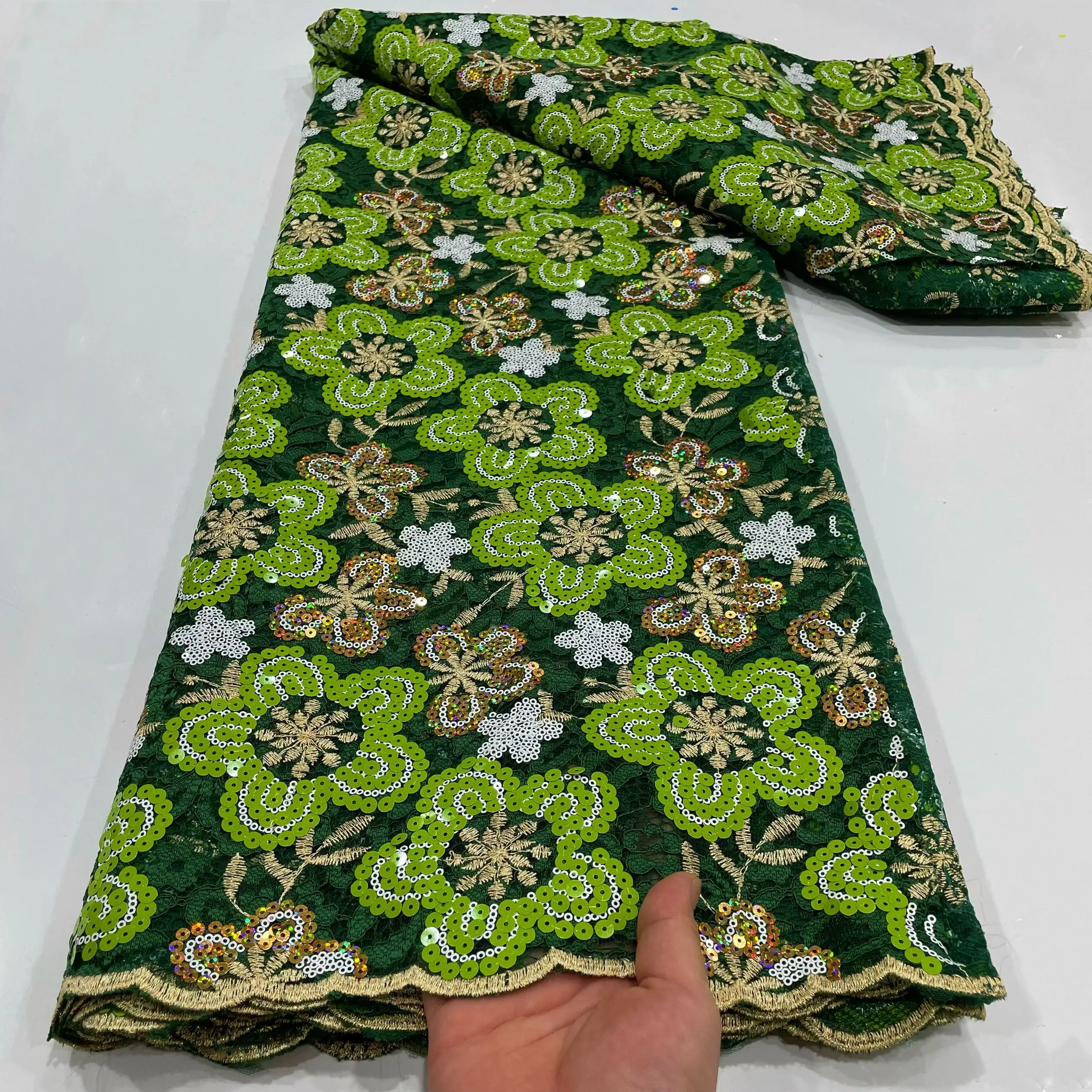 African Cord Lace Fabric Yards High Quality Sequins French Tulle Laces Nigerian Women Asoebi Wedding