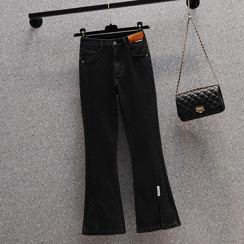2025 Patchwork Split Flare Jeans Woman High Waist Stretch Plus new Size Patches Ankle Length Boot-Cut Denim Pants Female Pantalones Mujer