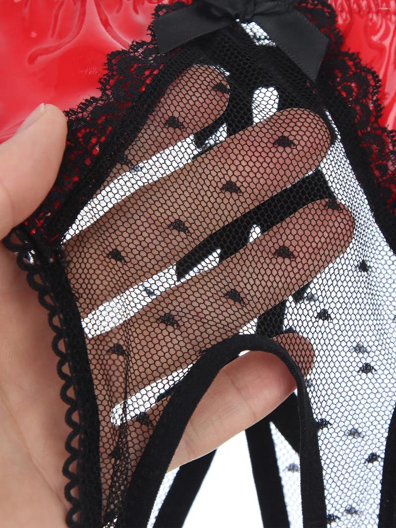 Underpants Mens Lingerie Crotchless Sissy Underwear Sheer Lace Open Crotch Briefs Bowknot Glossy Patent Leather Panties Low Waist Underpant