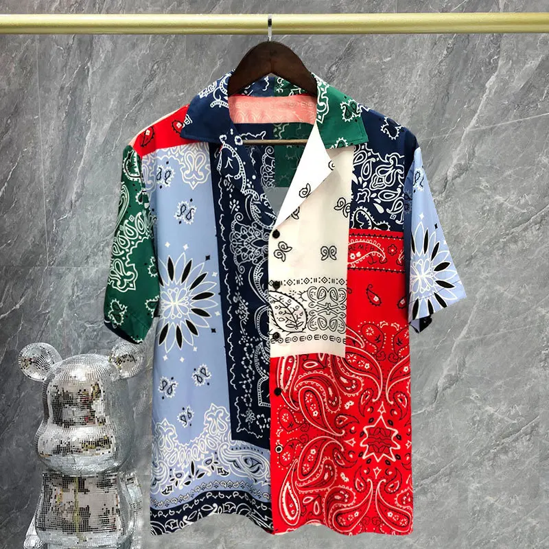 Vintage Ethnic Cashew Flower new Patchwork Print Men Hawaiian Shirts Streetwear Summer Beach 2025 Shirt Hip Hop Casual Holiday Tops