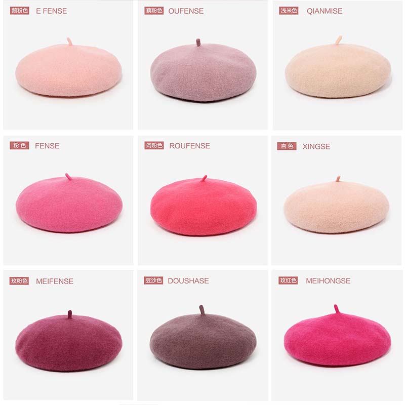 Pink Color Wool Beret Japanese 2025 Hat Retro Painter Hat Bud Hat Autum Winter Vintage Caps Keep Warm Cute Casual new Hat Women Beret