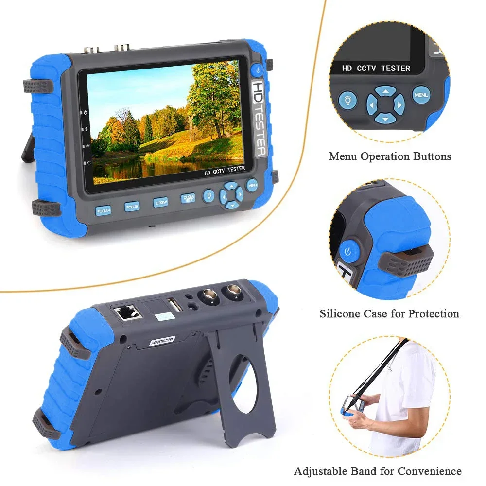 PEGATAH 8MP 4K CCTV Tester Security Camera 5 Inch TFT LCD Monitor for 4 IN 1 TVI AHD CVI Analog Security Cam Tester Video Test