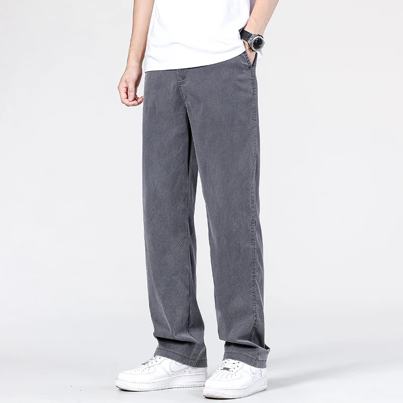 2024 New Lyocell Fabric Men's Jeans Pants Straight Loose Quality Sweatpants Casual Soft Wide Leg Long Baggy Trousers Hot Sales